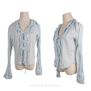 Boho Fairy Ruffle Top M Blue Tie Fairy Cotton Italy Cotton Gauze Ren Festival